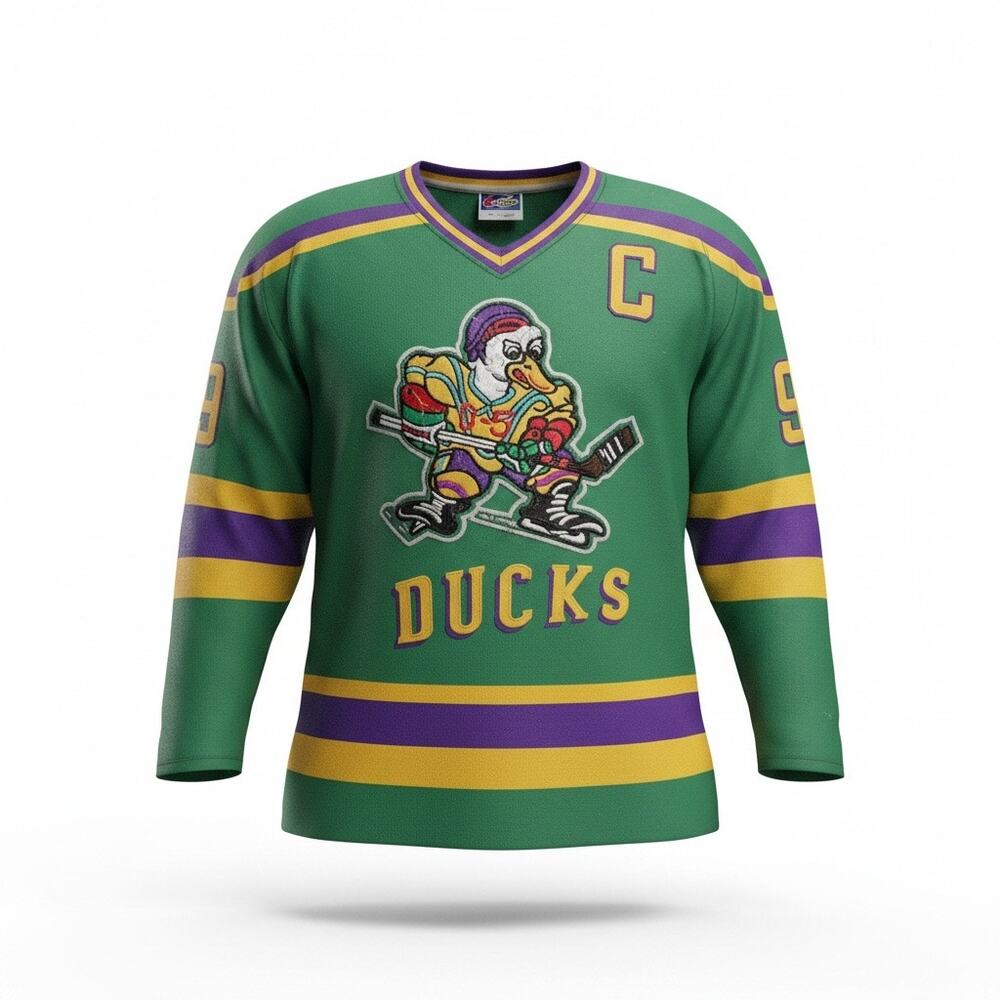 Mighty Ducks Movie Replica Hockey Jersey District 5 Disney film Conway 96 Sz 2X
